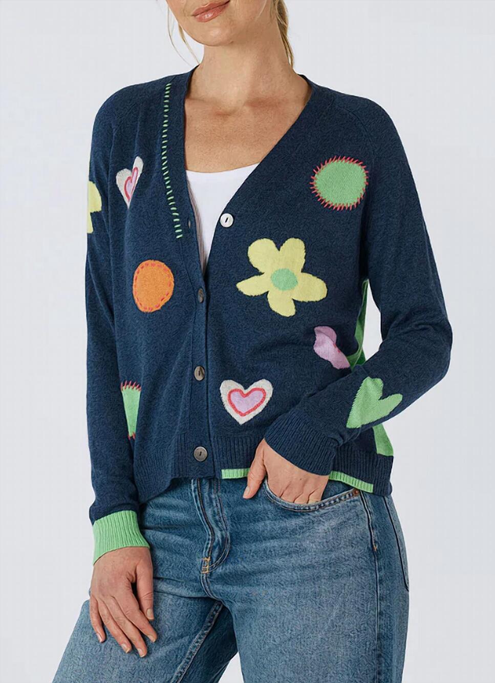 NEW ZAKET & PLOVER women's happy cardigan top in denim